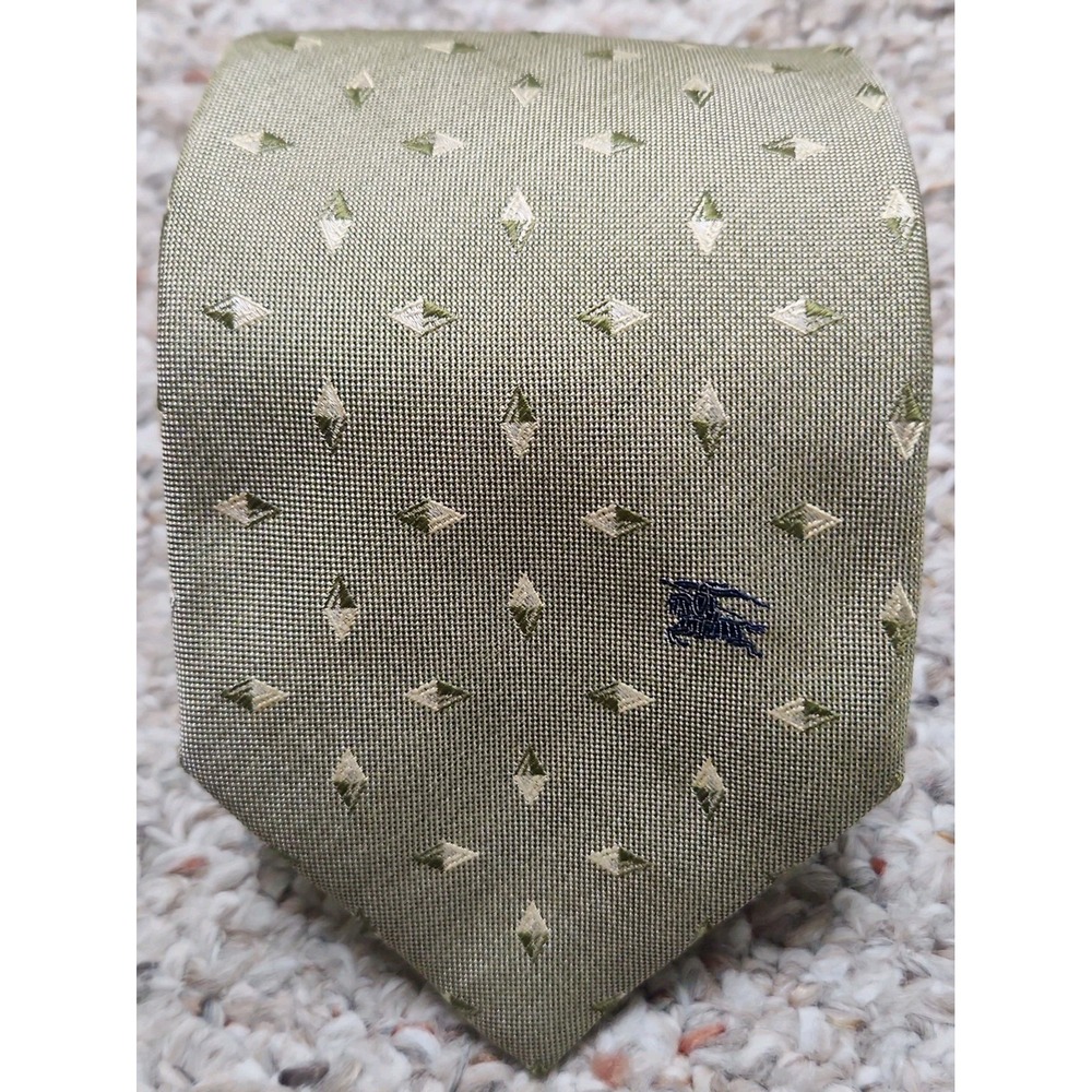 Burberry London Mens Gold Geometric 100% Silk Tie Made In Italy Navy Horse Logo
